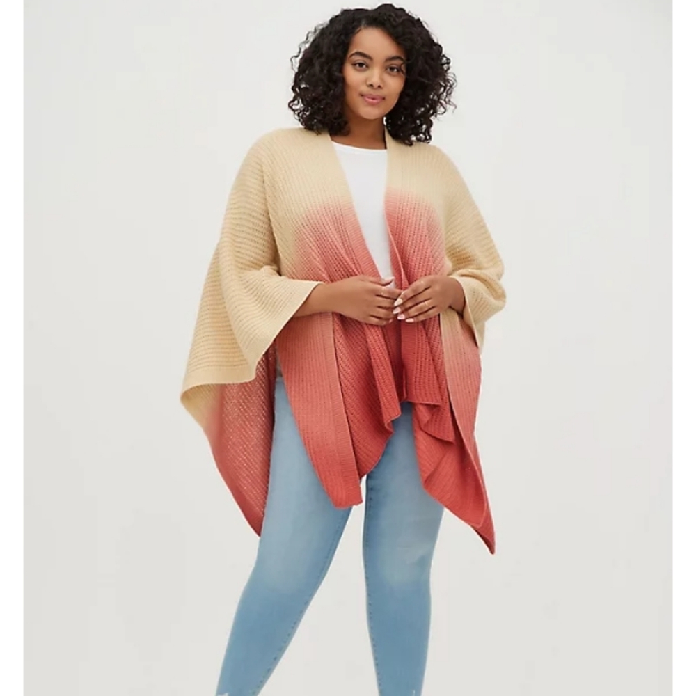 Torrid Knit Tricolor Dip Dye Ruana Poncho